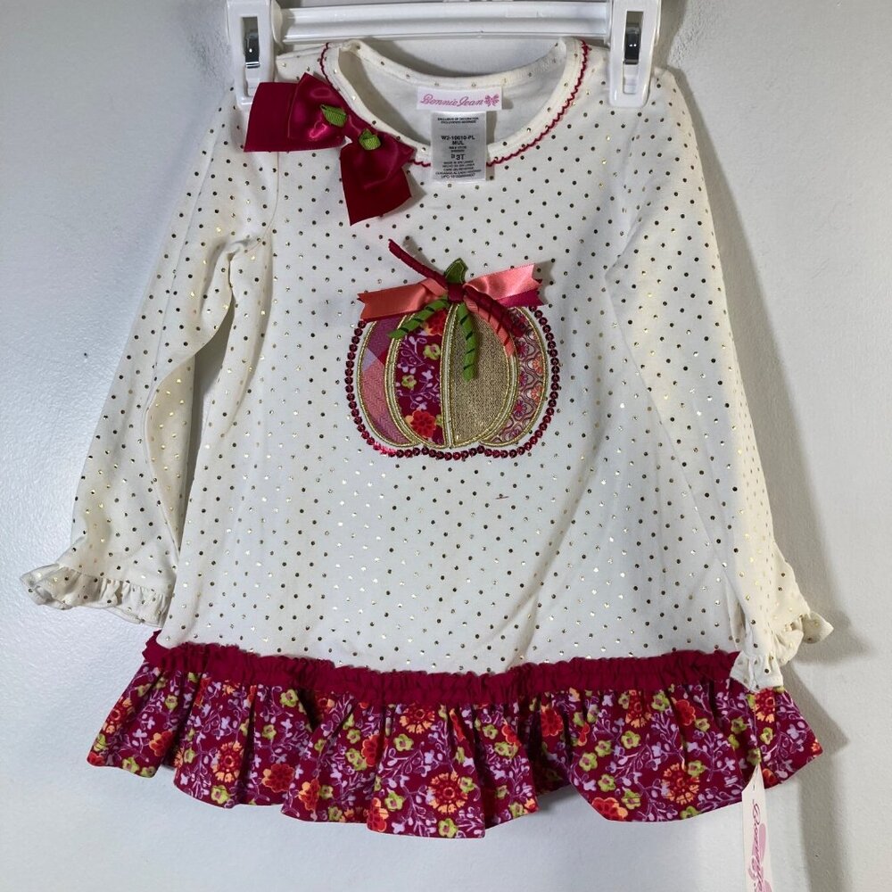 Girls Bonnie Jean Pumpkin‎ Peplum Dress Long Sleeve 3T NWT